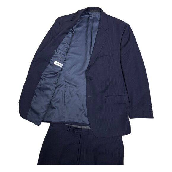 CALVIN KLEIN Pinstripe Luxury Designer Business Formal Blazer & Jacket Suit 36R - Picture 2 of 10